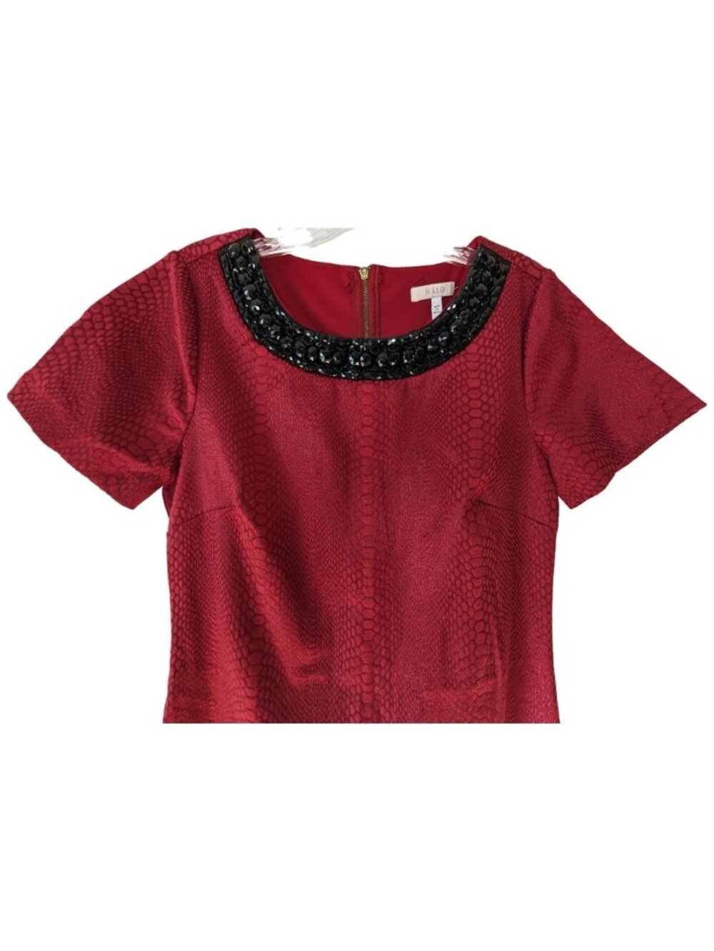 HALO short sleeve red snakeskin beaded neckline sheath career Dress size M - Picture 8 of 11